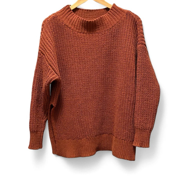 Aerie Chenille Mock Neck Oversized Burnt Orange Sweater w Slits Size XS - Picture 1 of 10